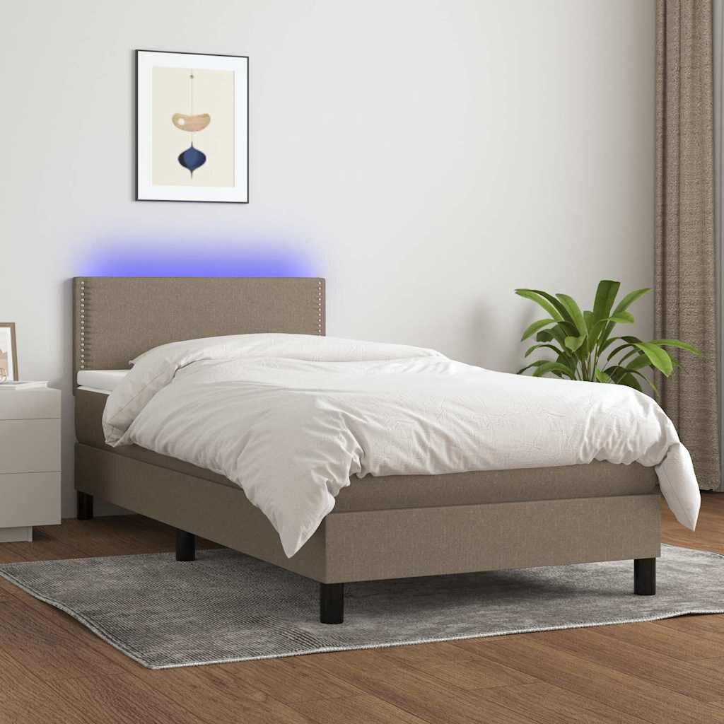 vidaXL Боксспринг легло с матрак и LED таупе 90x200 см плат