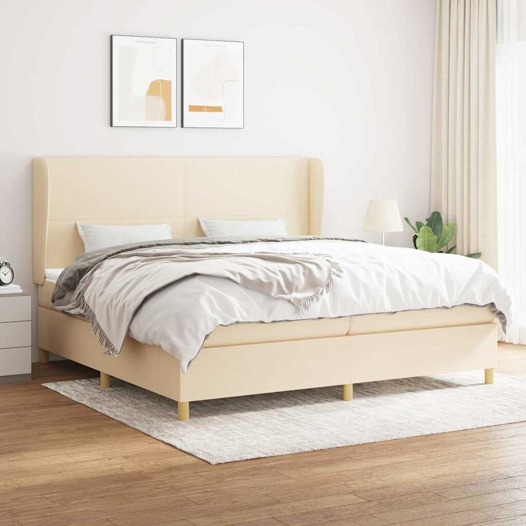 vidaXL Боксспринг легло с матрак кремаво 200x200 см плат
