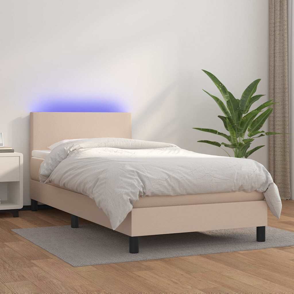 vidaXL Боксспринг легло с матрак LED капучино 100x200 см