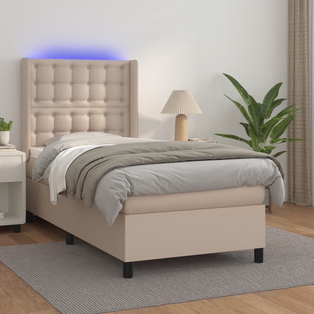 vidaXL Боксспринг легло с матрак LED капучино 100x200 см