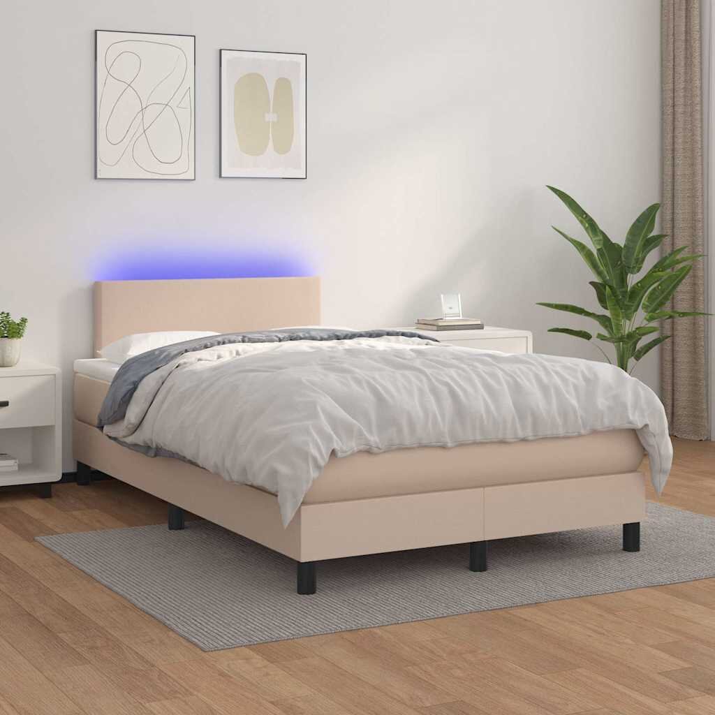vidaXL Боксспринг легло с матрак LED капучино 120x200 см