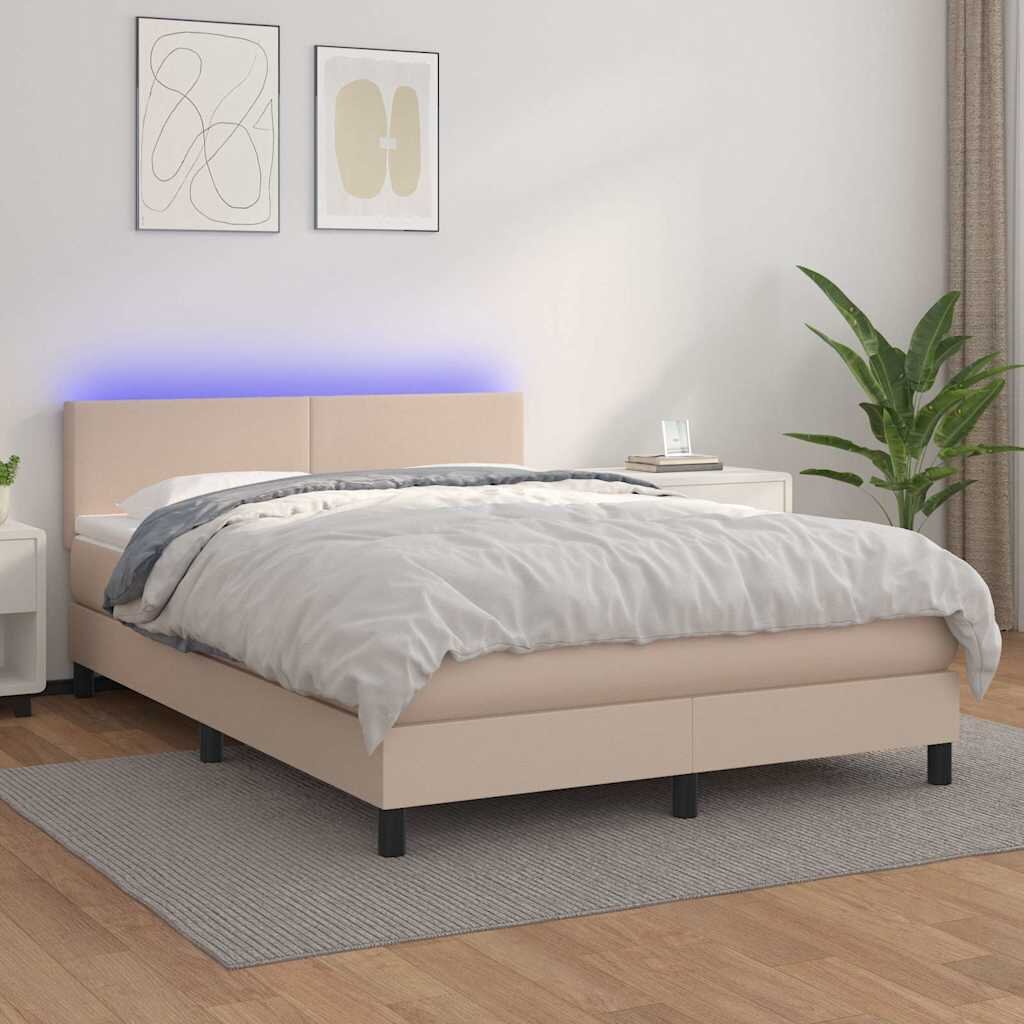 vidaXL Боксспринг легло с матрак LED капучино 140x200 см