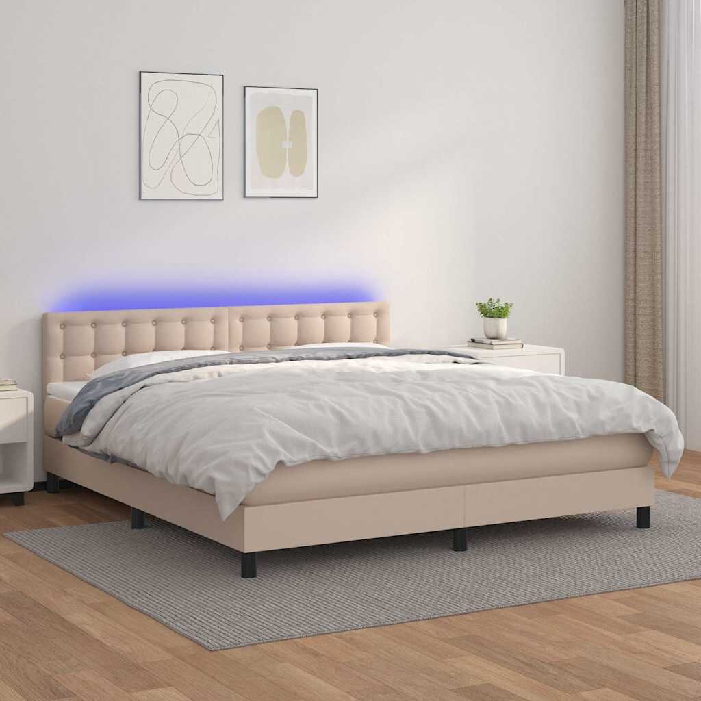 vidaXL Боксспринг легло с матрак LED капучино 160x200 см