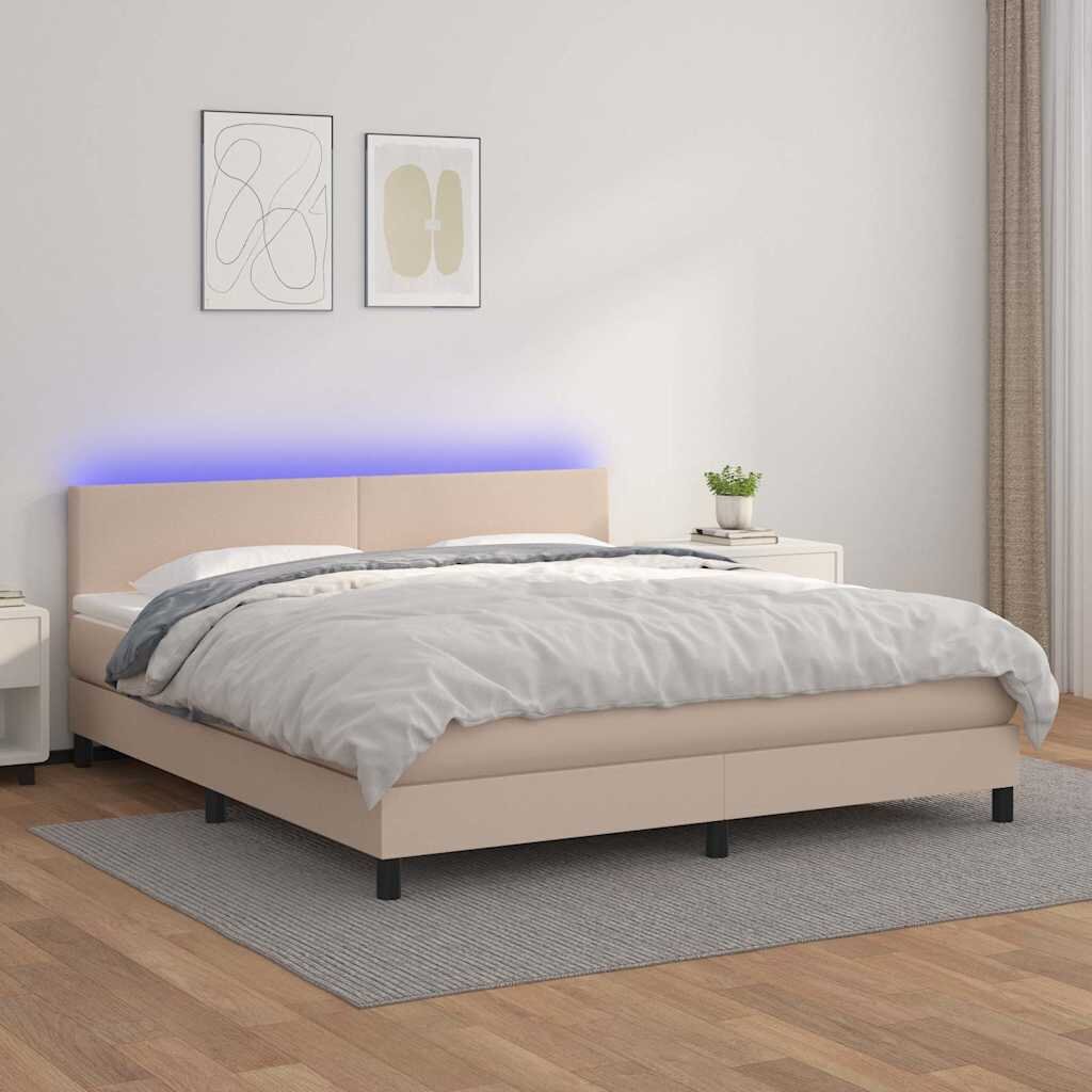 vidaXL Боксспринг легло с матрак LED капучино 180x200 см