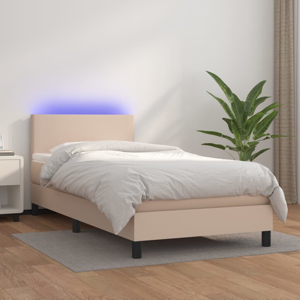 vidaXL Боксспринг легло с матрак LED капучино 80x200см изкуствена кожа