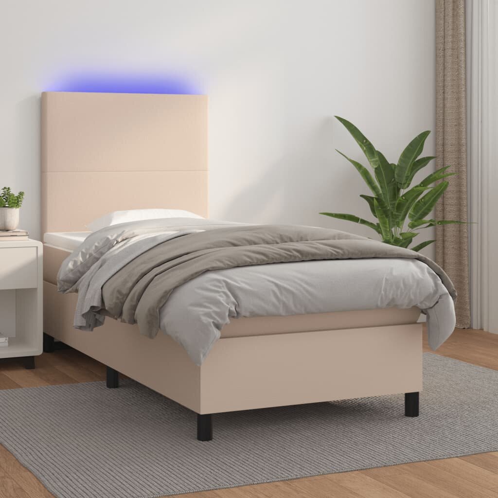 vidaXL Боксспринг легло с матрак LED капучино 90x190см изкуствена кожа