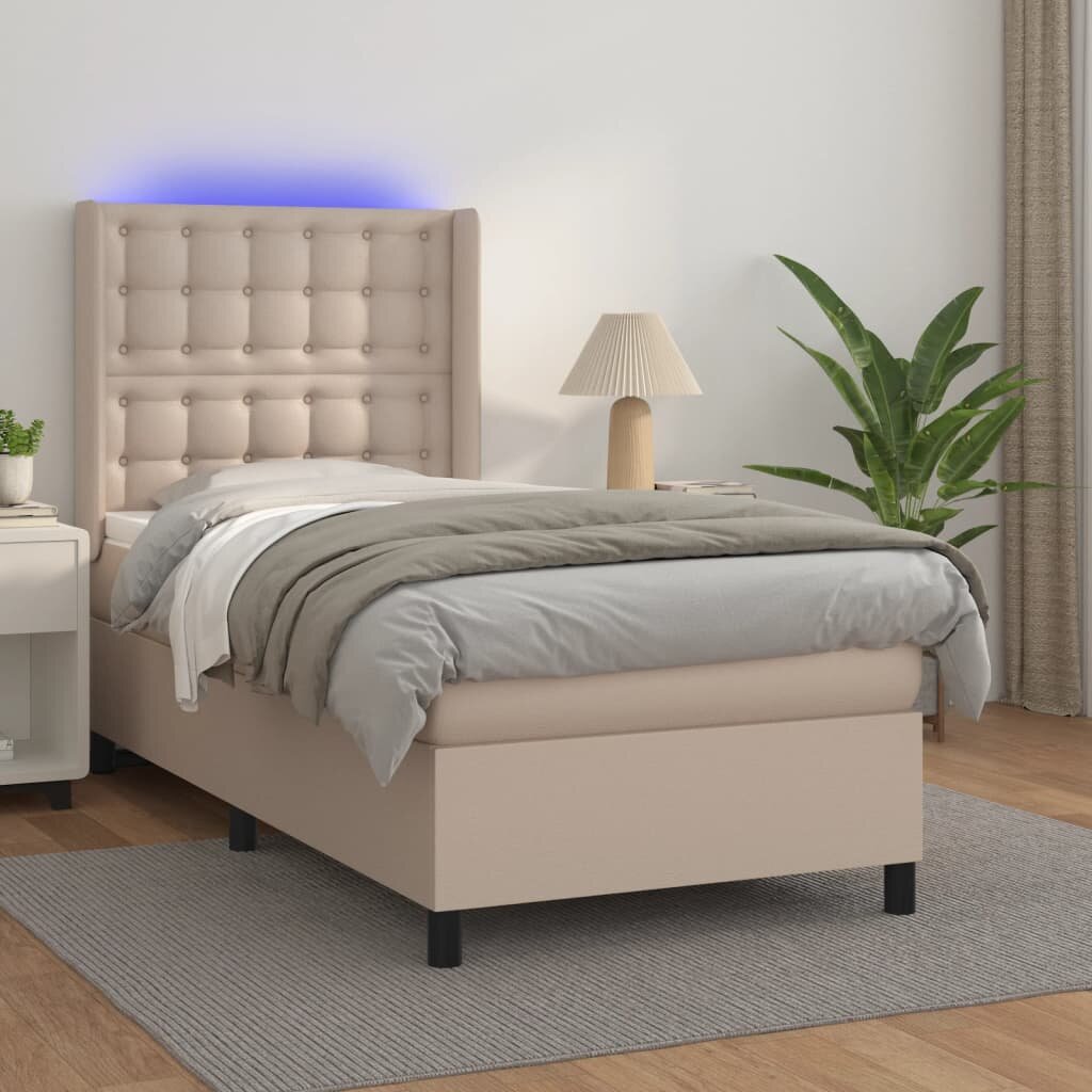 vidaXL Боксспринг легло с матрак LED капучино 90x190см изкуствена кожа