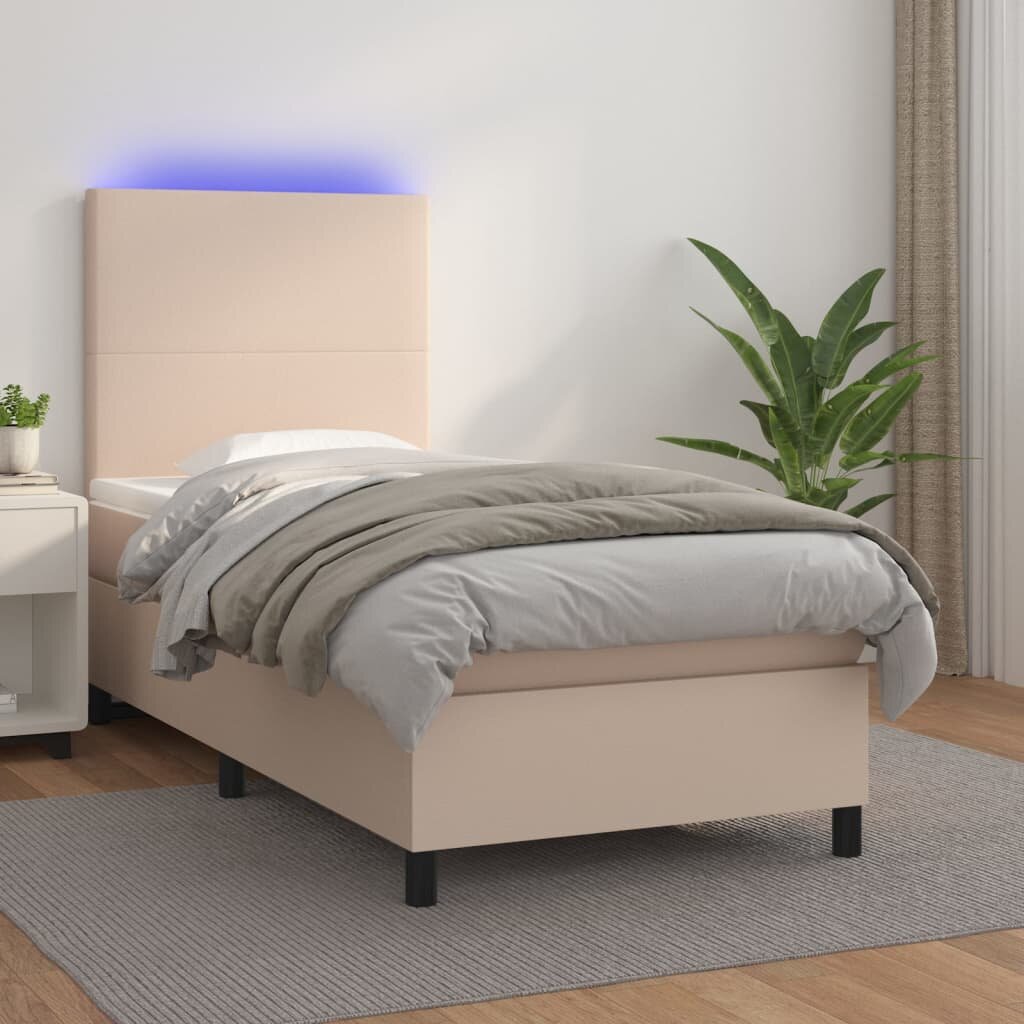 vidaXL Боксспринг легло с матрак LED капучино 90x200см изкуствена кожа