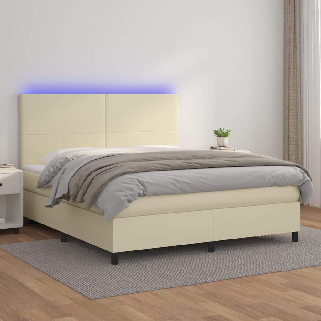 vidaXL Боксспринг легло с матрак LED кремаво 160x200см изкуствена кожа