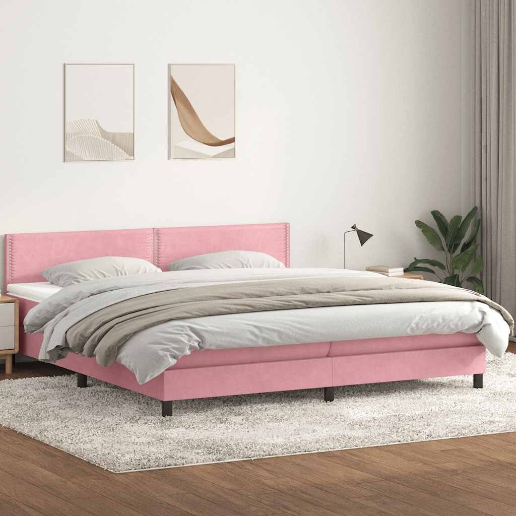 vidaXL Боксспринг легло с матрак розово 180x210 cm кадифе