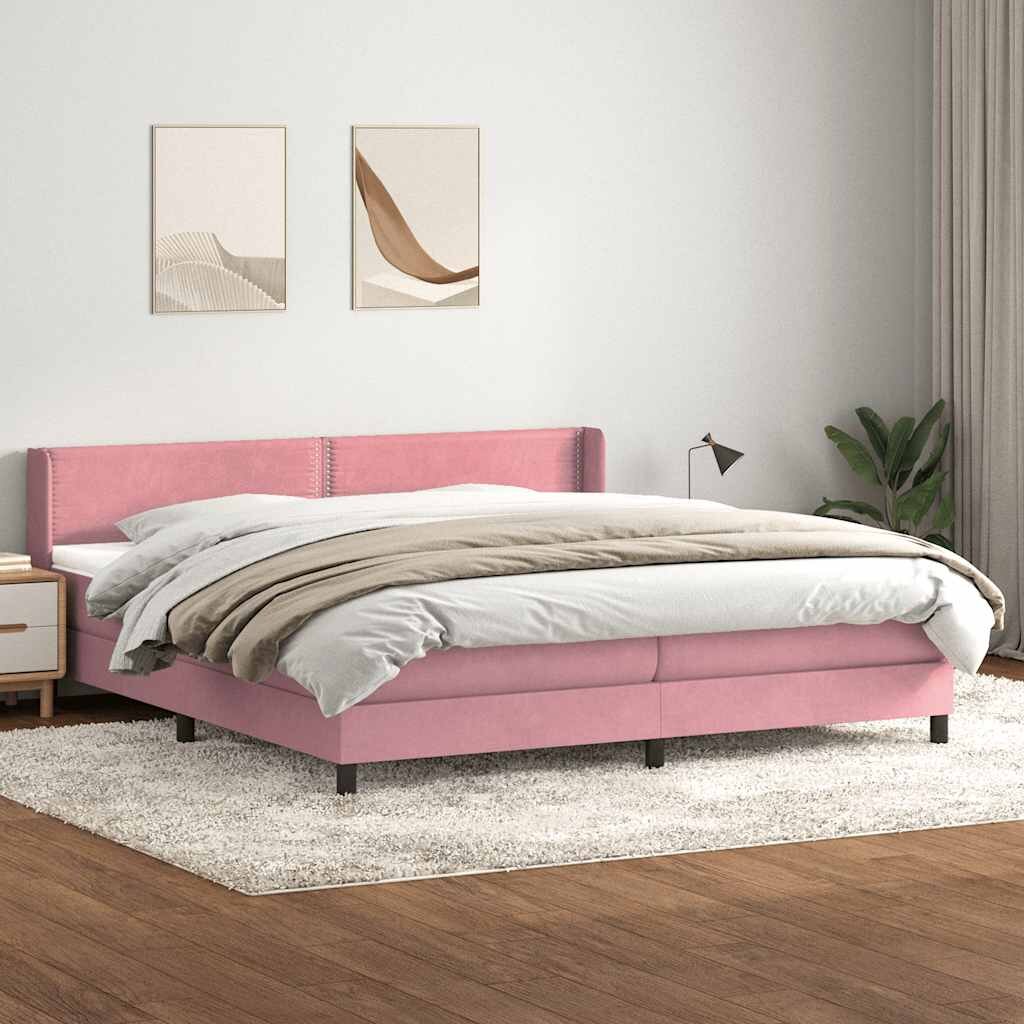 vidaXL Боксспринг легло с матрак розово 180x210 cm кадифе