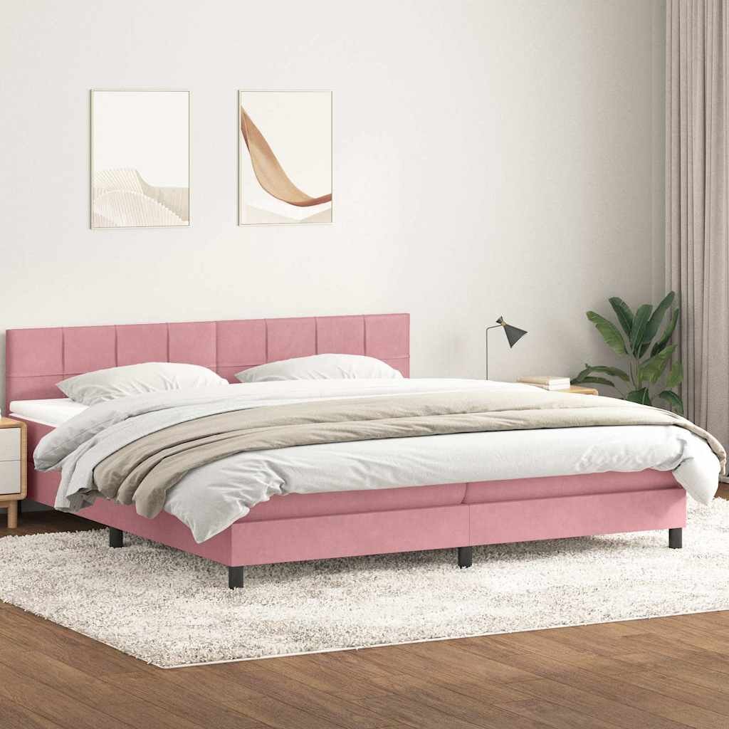 vidaXL Боксспринг легло с матрак розово 180x210 cm кадифе