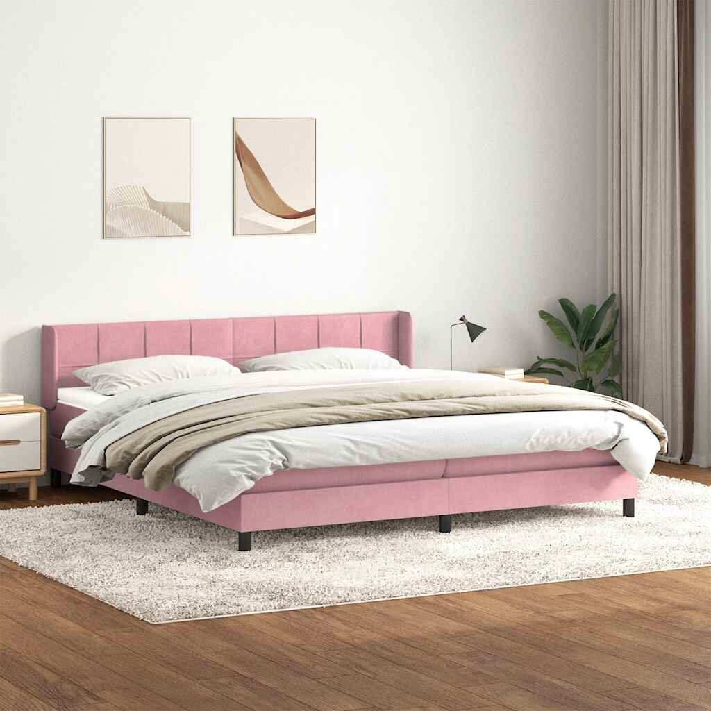 vidaXL Боксспринг легло с матрак розово 180x210 cm кадифе