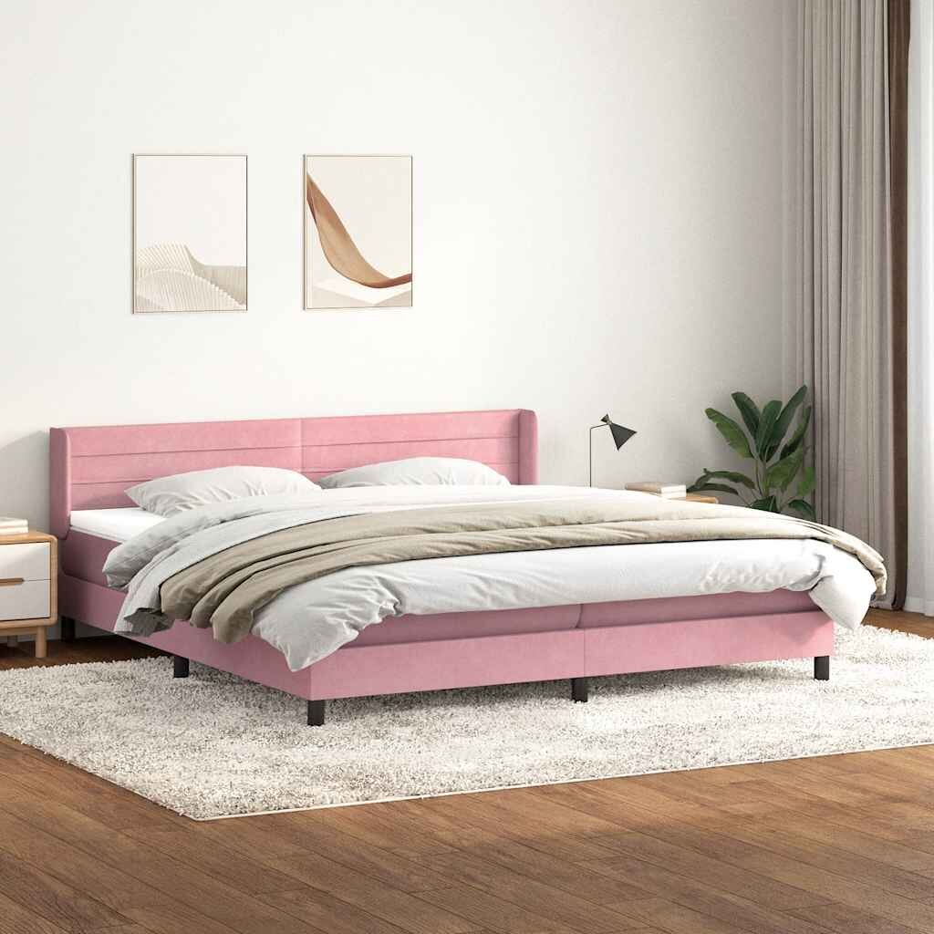 vidaXL Боксспринг легло с матрак розово 180x210 cm кадифе