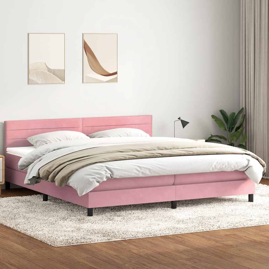 vidaXL Боксспринг легло с матрак розово 180x210 cm кадифе
