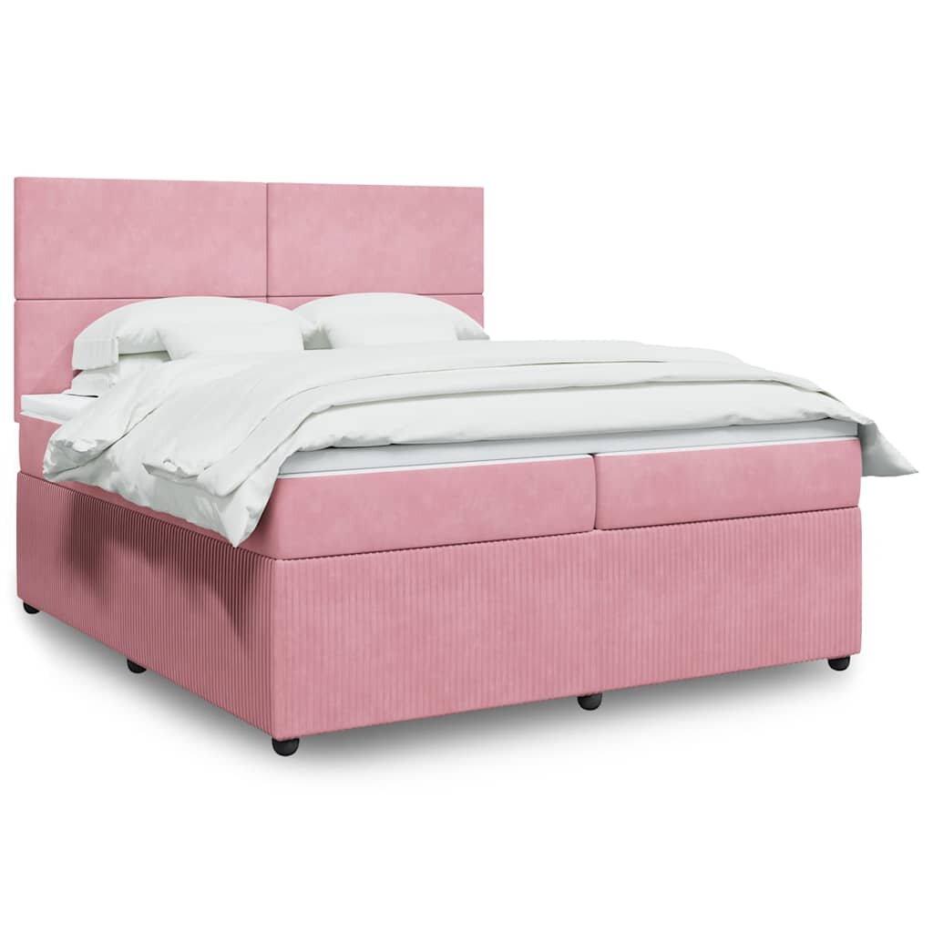 vidaXL Боксспринг легло с матрак розово 200x200 см кадифе