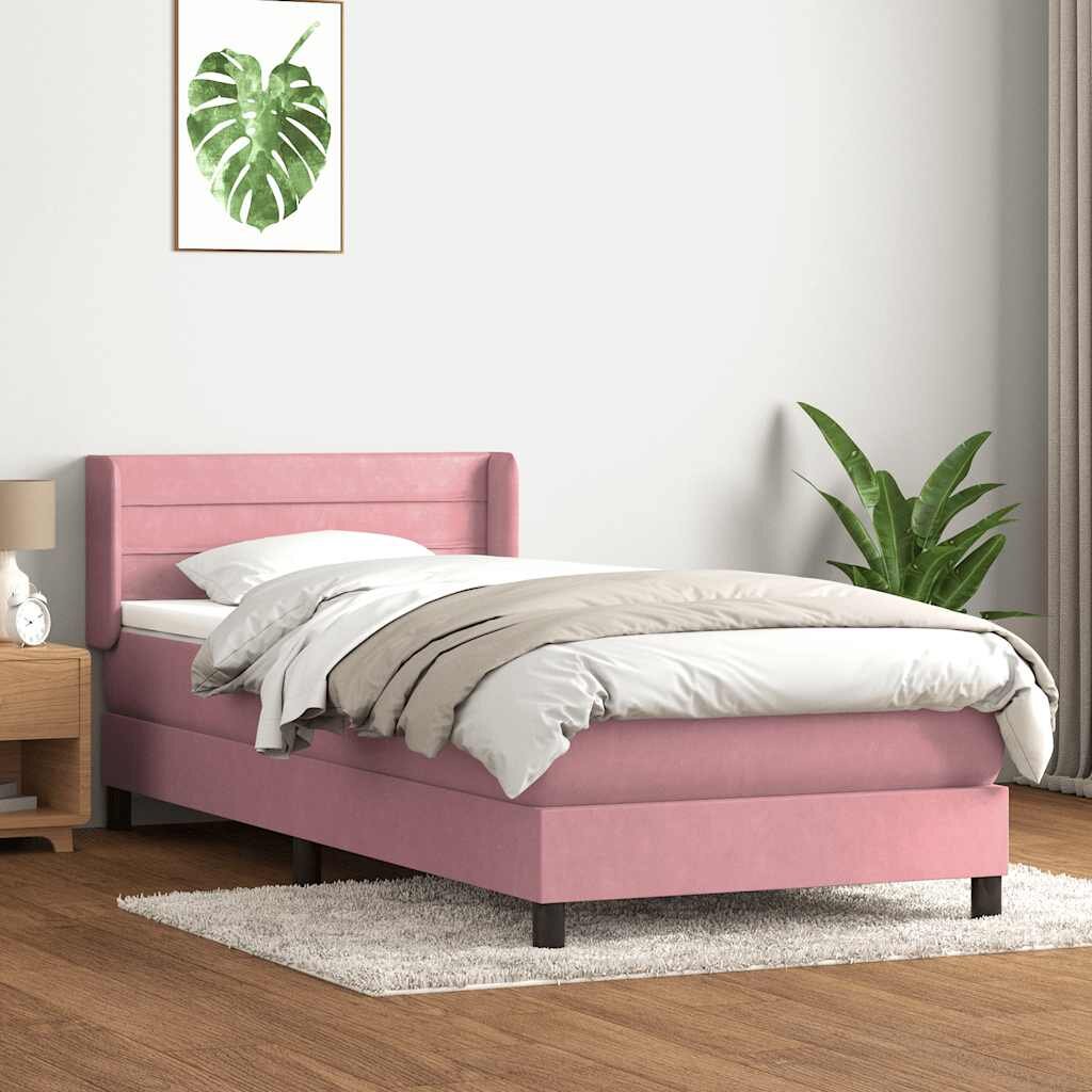 vidaXL Боксспринг легло с матрак розово 80x220 cm кадифе