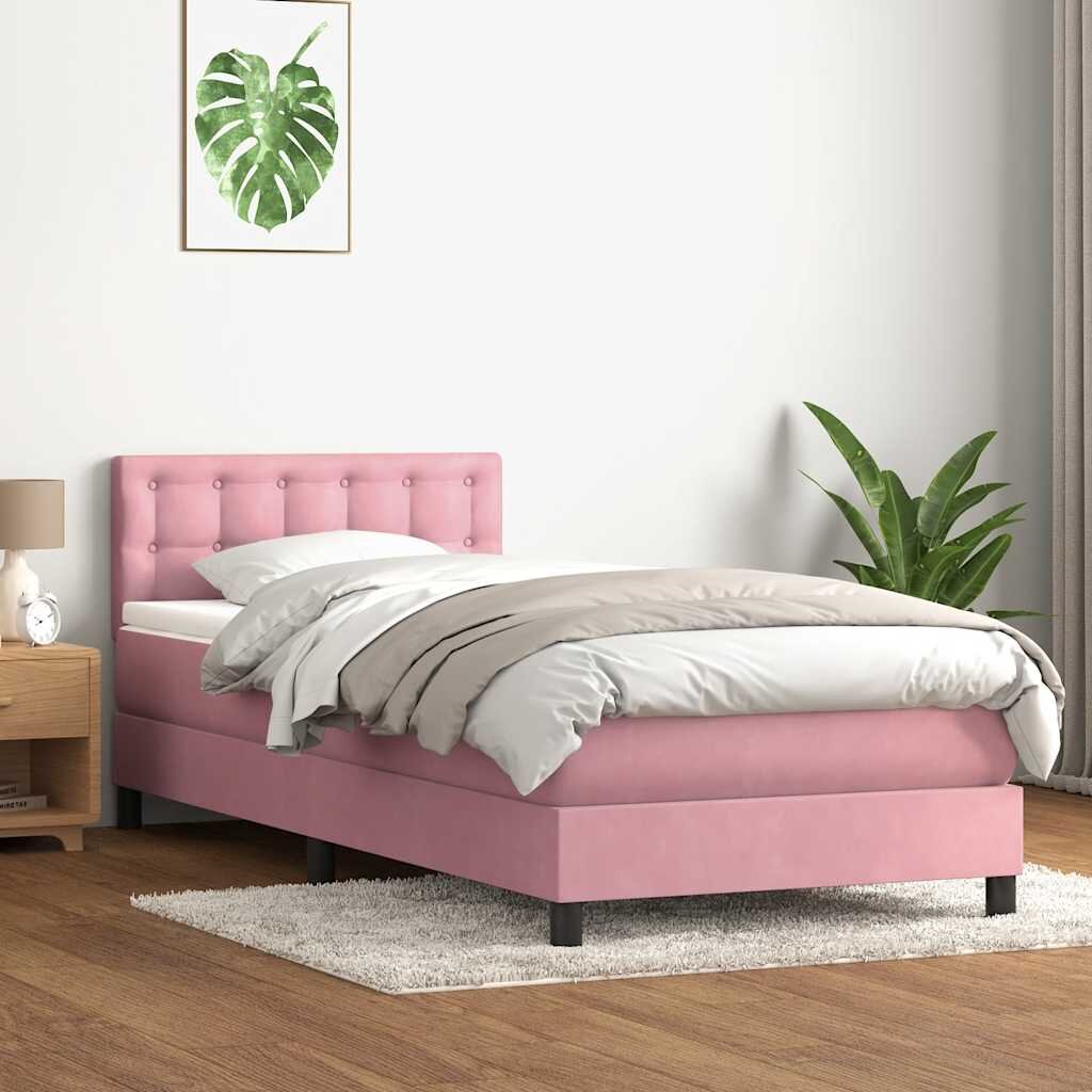 vidaXL Боксспринг легло с матрак розово 80x220 cm кадифе