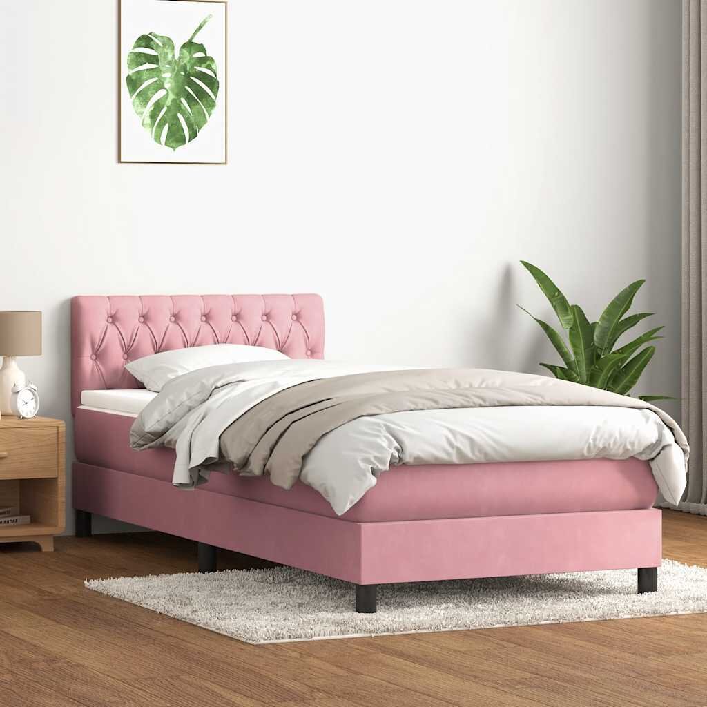 vidaXL Боксспринг легло с матрак розово 80x220 cm кадифе