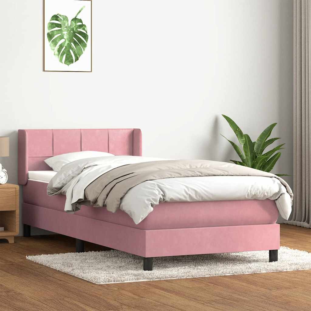 vidaXL Боксспринг легло с матрак розово 80x220 cm кадифе