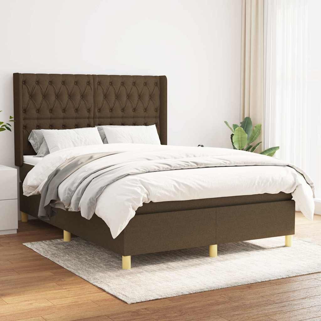vidaXL Боксспринг легло с матрак тъмнокафяво 140x190 см плат