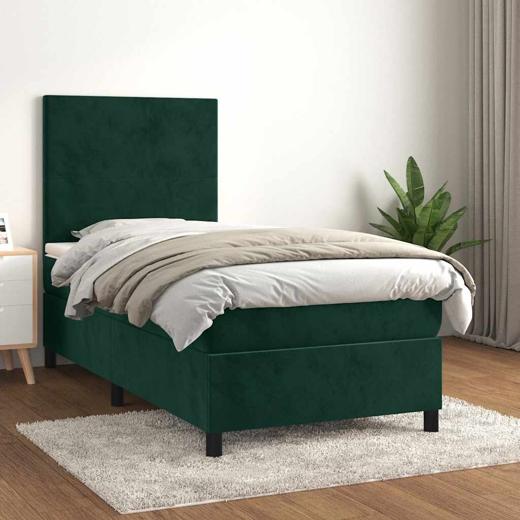 vidaXL Боксспринг легло с матрак тъмнозелена 90x190 см кадифе