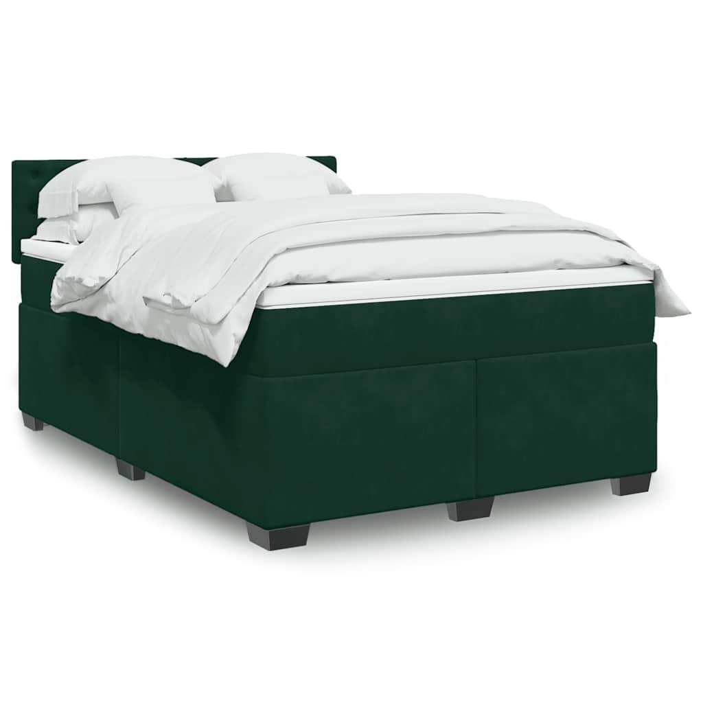 vidaXL Боксспринг легло с матрак тъмнозелено 160x200 см кадифе