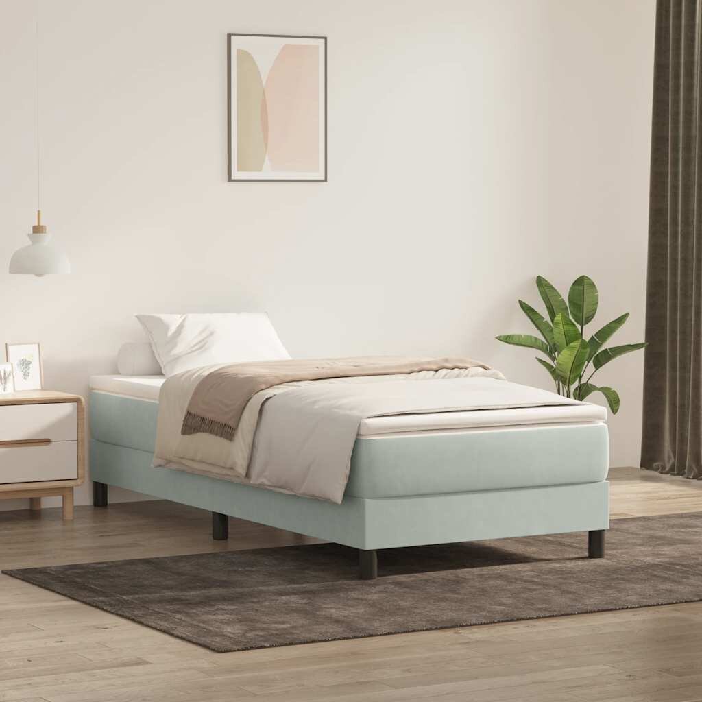 vidaXL Box Spring Легло без матрак Светло сиво 90x220 cm Кадифе