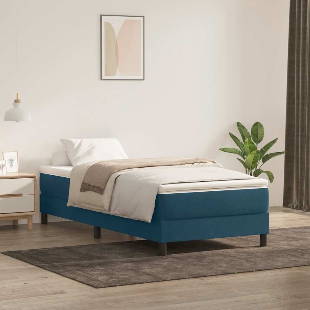 vidaXL Box Spring легло без матрак Тъмно синьо 90x220 cm Кадифе