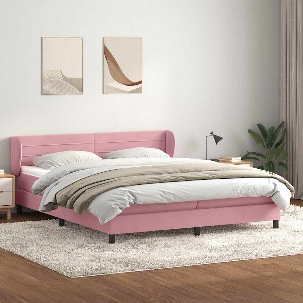 vidaXL Box Spring легло с матраци Розово 180x210 cm Кадифе