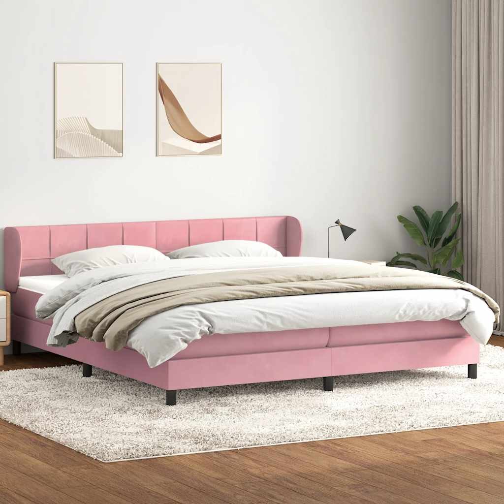 vidaXL Box Spring легло с матраци Розово 180x210 cm Кадифе