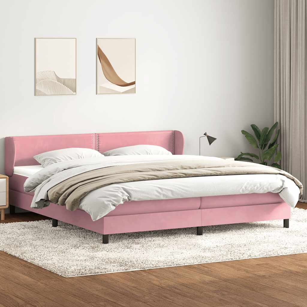 vidaXL Box Spring легло с матраци Розово 180x210 cm Кадифе