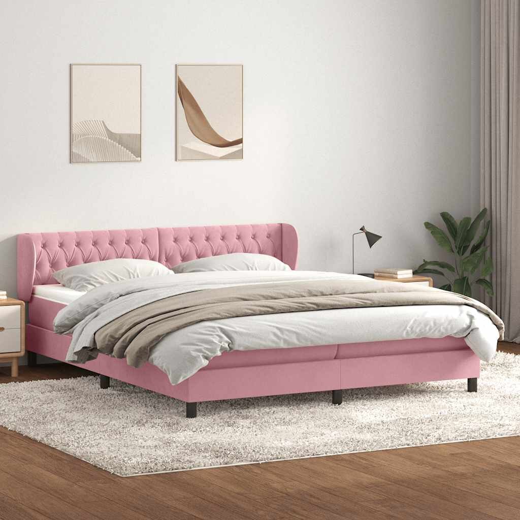 vidaXL Box Spring легло с матраци Розово 180x210 cm Кадифе