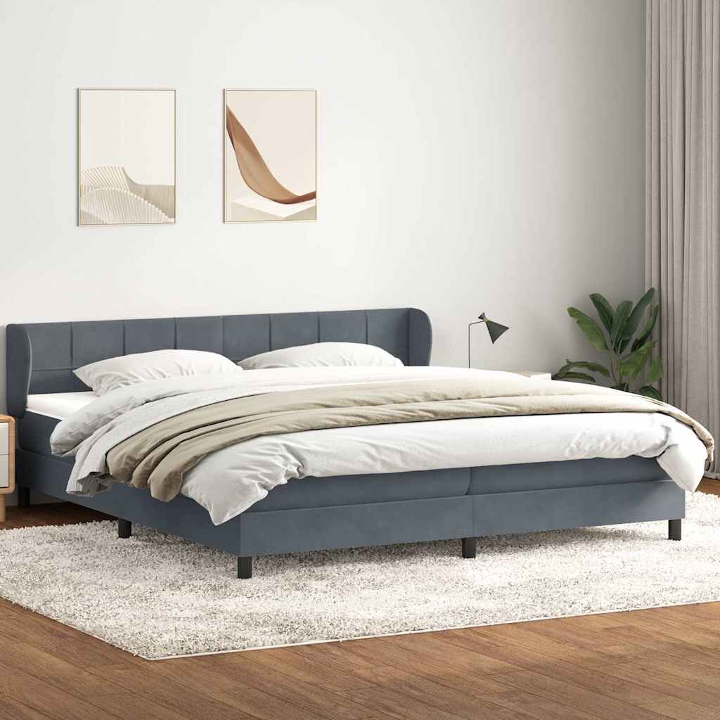 vidaXL Box Spring легло с матраци Тъмно сиво 180x210 cm кадифе