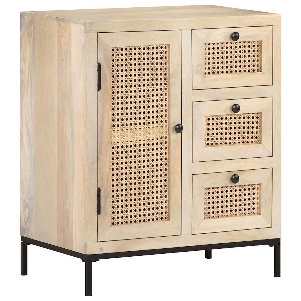 vidaXL Бюфет 60x35x70 см мангово дърво масив и тръстика