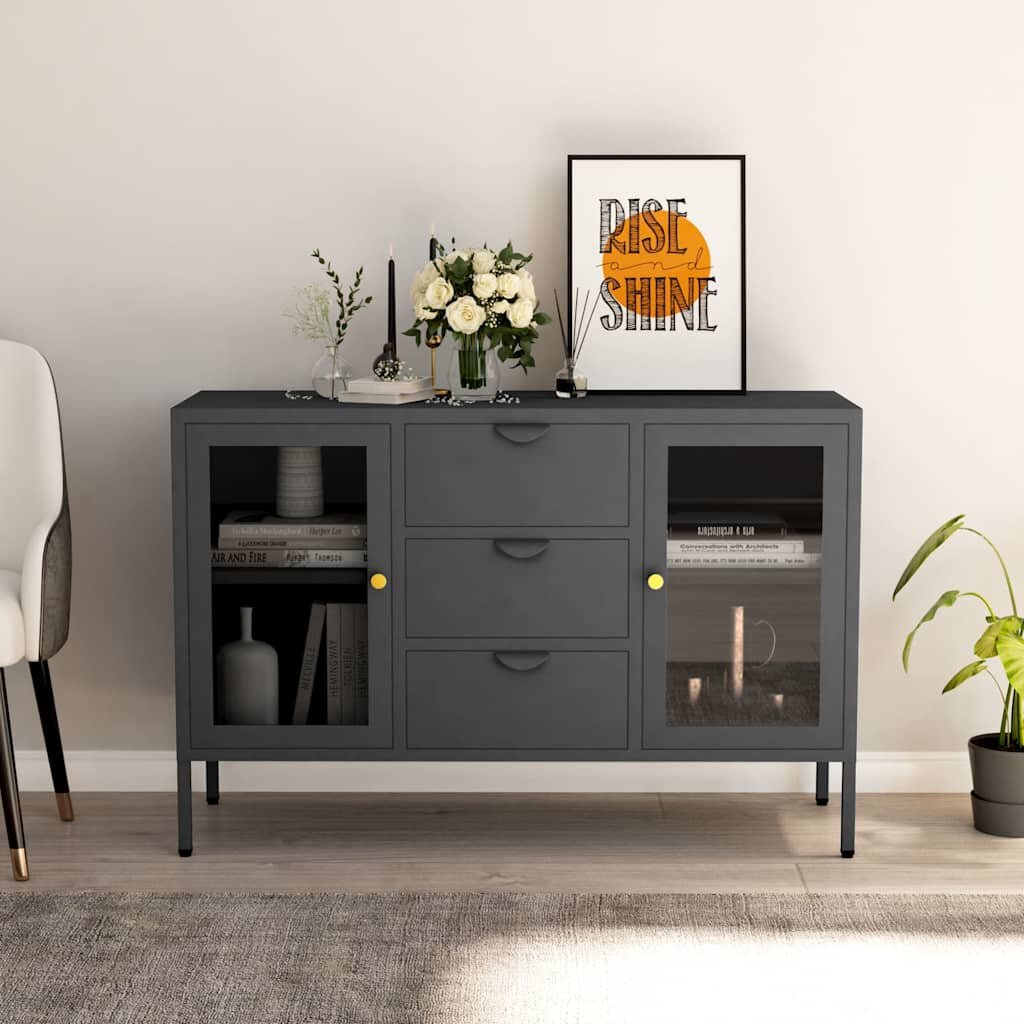 vidaXL Бюфет антрацит 105x35x70 см стомана и закалено стъкло
