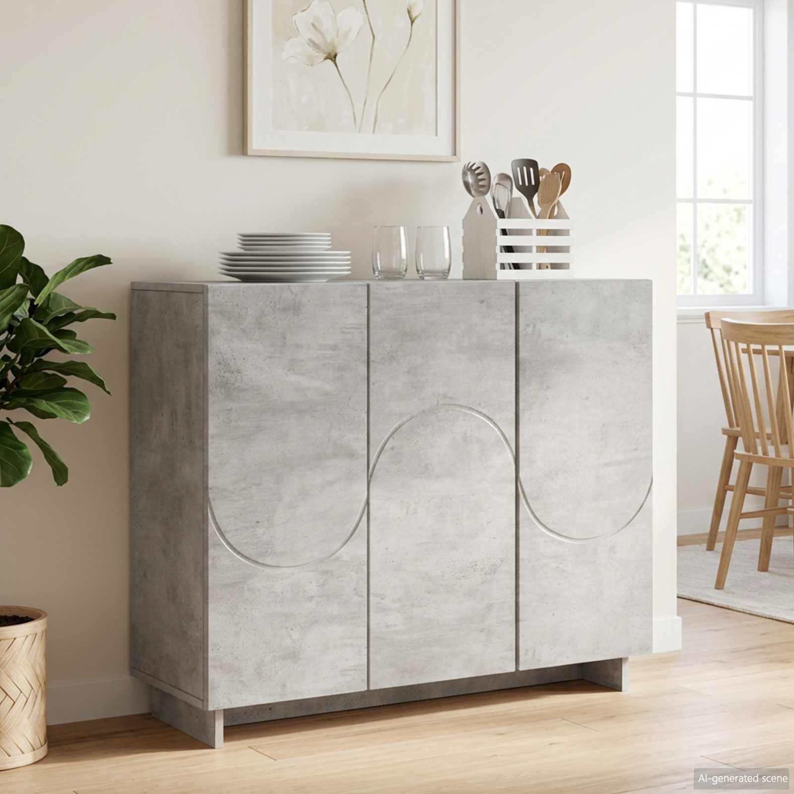 vidaXL Бюфет Бетонно сиво 85.5 x 31 x 75 см Инженерна дървесина