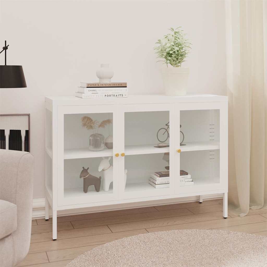 vidaXL Бюфет бял 105x35x70 см стомана и стъкло