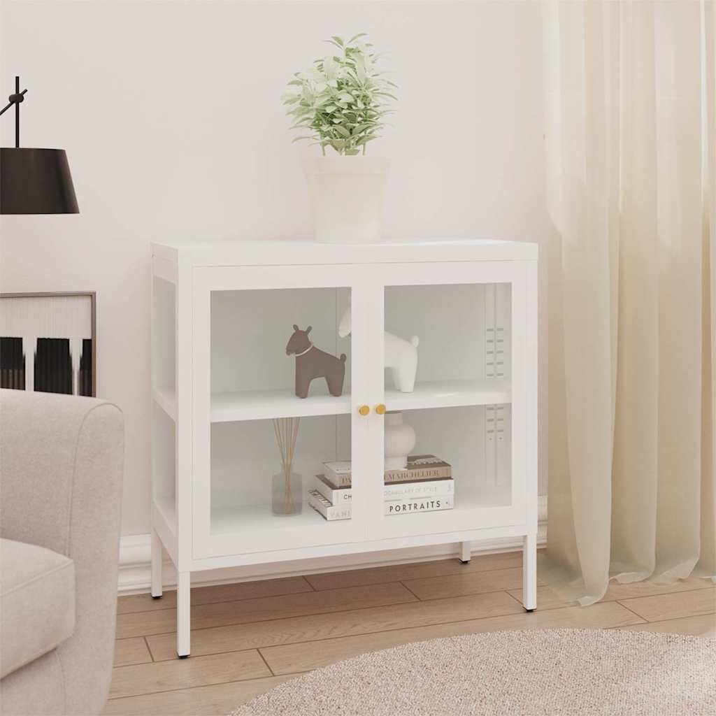 vidaXL Бюфет бял 70x35x70 см стомана и стъкло