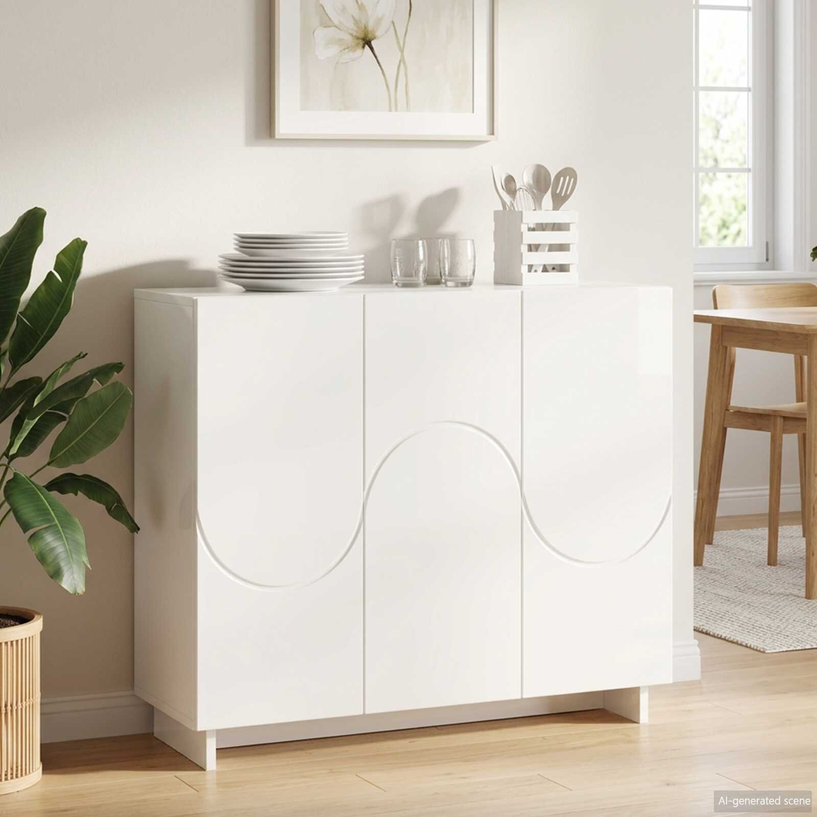 vidaXL Бюфет Бял гланц 85.5 x 31 x 75 см Инженерна дървесина