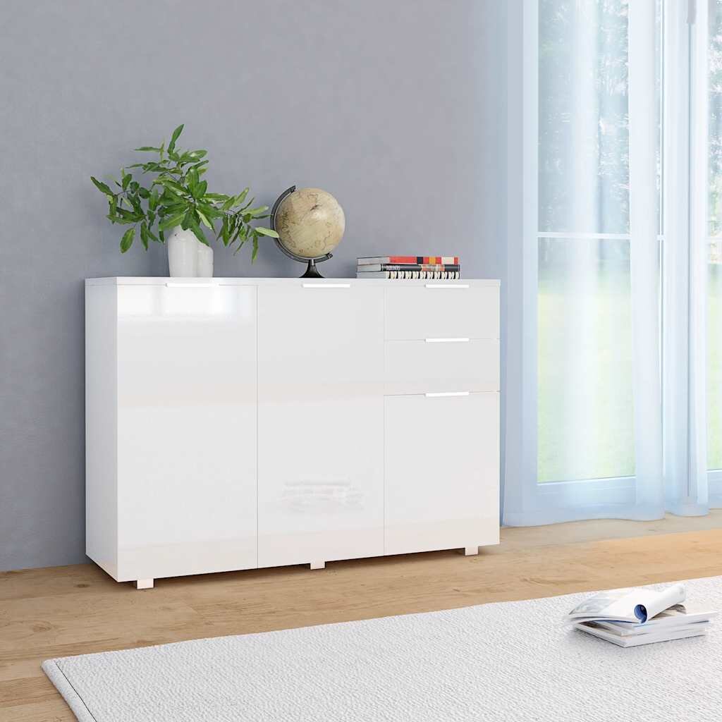 vidaXL Бюфет бяло със силен гланц 107x35x805 см