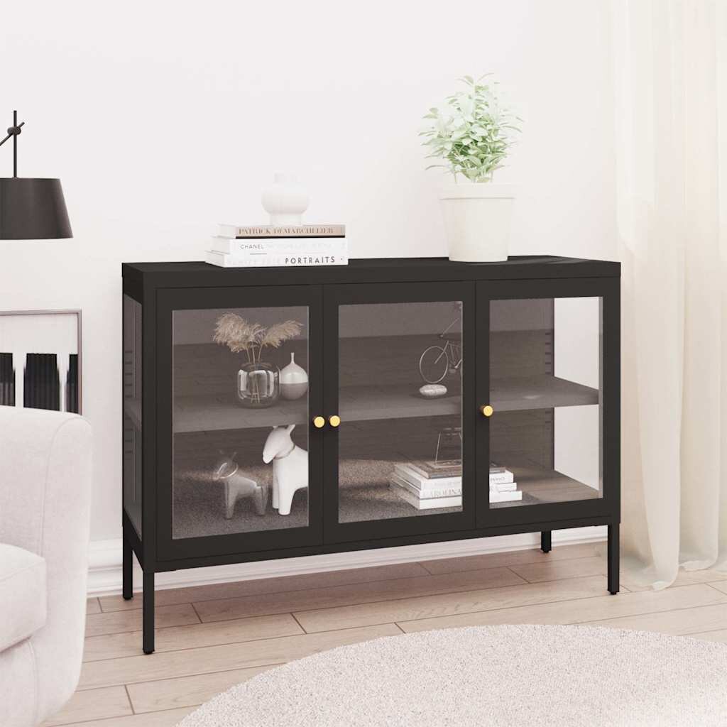 vidaXL Бюфет черен 105x35x70 см стомана и стъкло