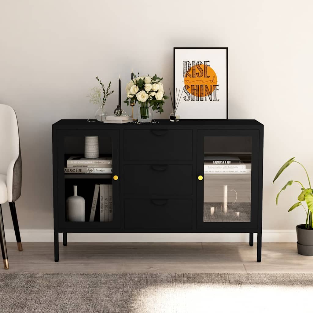 vidaXL Бюфет черен 105x35x70 см стомана и закалено стъкло