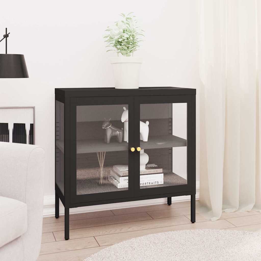 vidaXL Бюфет черен 70x35x70 см стомана и стъкло