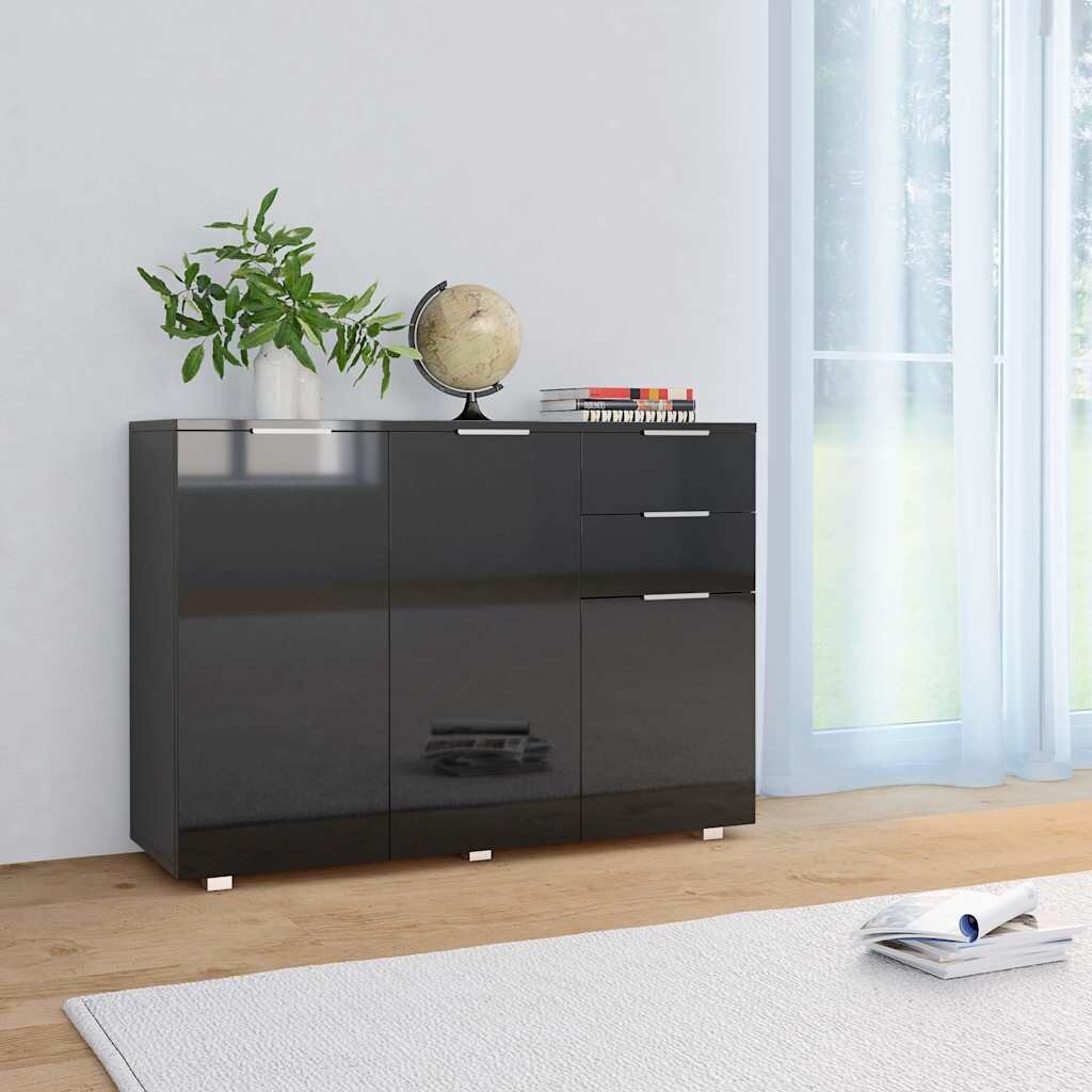 vidaXL Бюфет черно със силен гланц 107x35x805 см