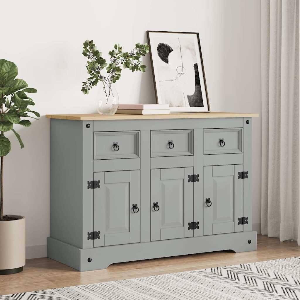 vidaXL Бюфет Corona сив 112x43x78 см мексикански бор масив