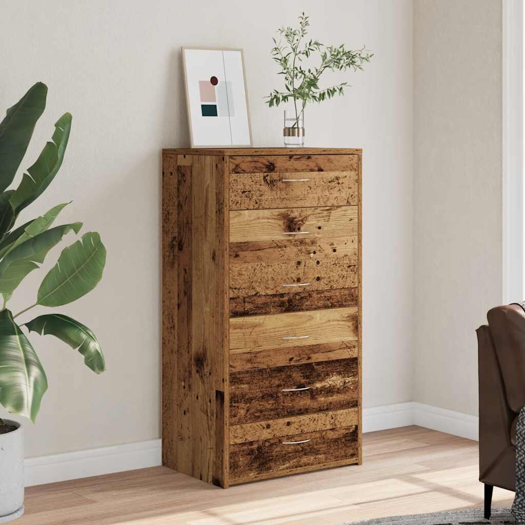 vidaXL Бюфет с 6 чекмеджета старо дърво 50x34x96 см ПДЧ
