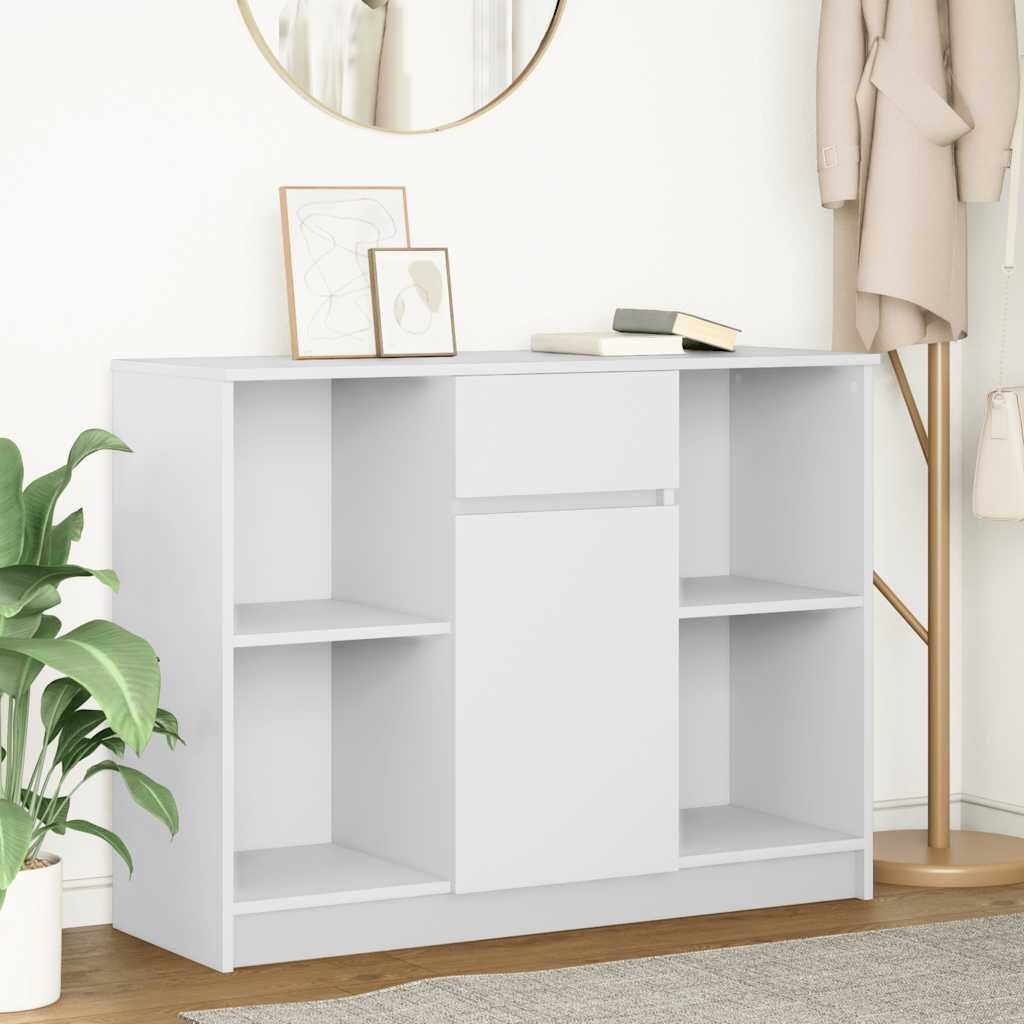 vidaXL Бюфет с чекмеджета бял 101x35x76 см инженерно дърво