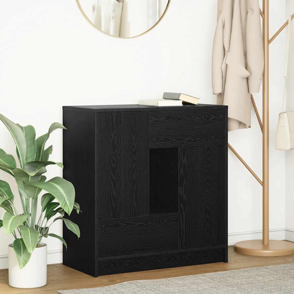vidaXL Бюфет с чекмеджета и вратички черен дъб 705x34x745 см
