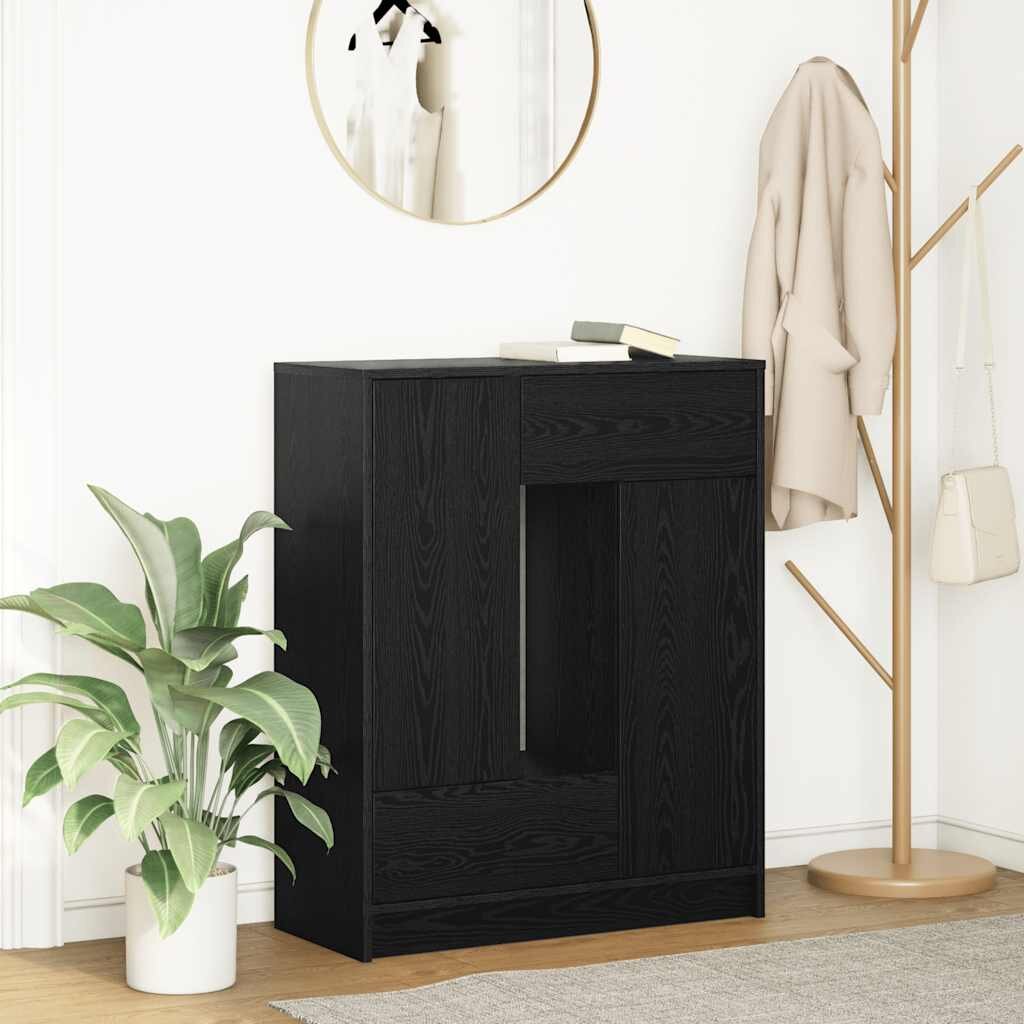 vidaXL Бюфет с чекмеджета и вратички черно и дъб 73x31x90 см